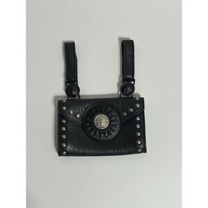 Vtg Gianni Versace Black Leather Belt Wallet Pouch Bag